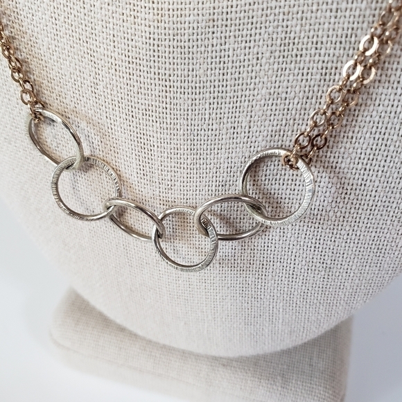 NEW Handmade Gold and Silver-Tone Rings Necklace - Picture 3 of 4
